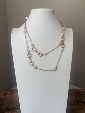 The Limited Faux Pearl Horsebit Extra Long Gold Necklace
